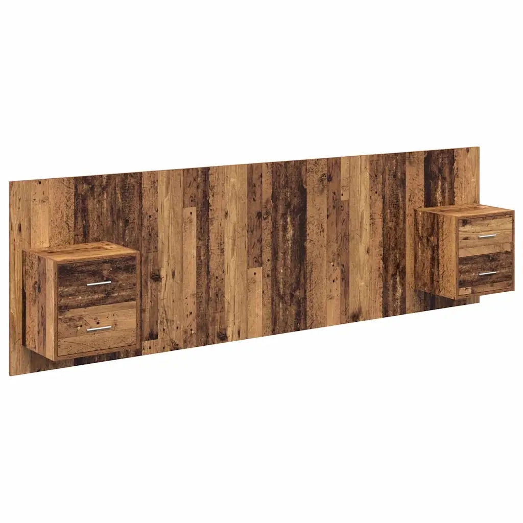 Testiera | Testata con Comodino 3 pcs Legno vecchio Legno multistrato