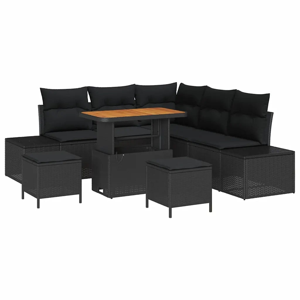 vidaXL Set Divano da Giardino con archiviazione 8 pcs Nero Poly Rattan