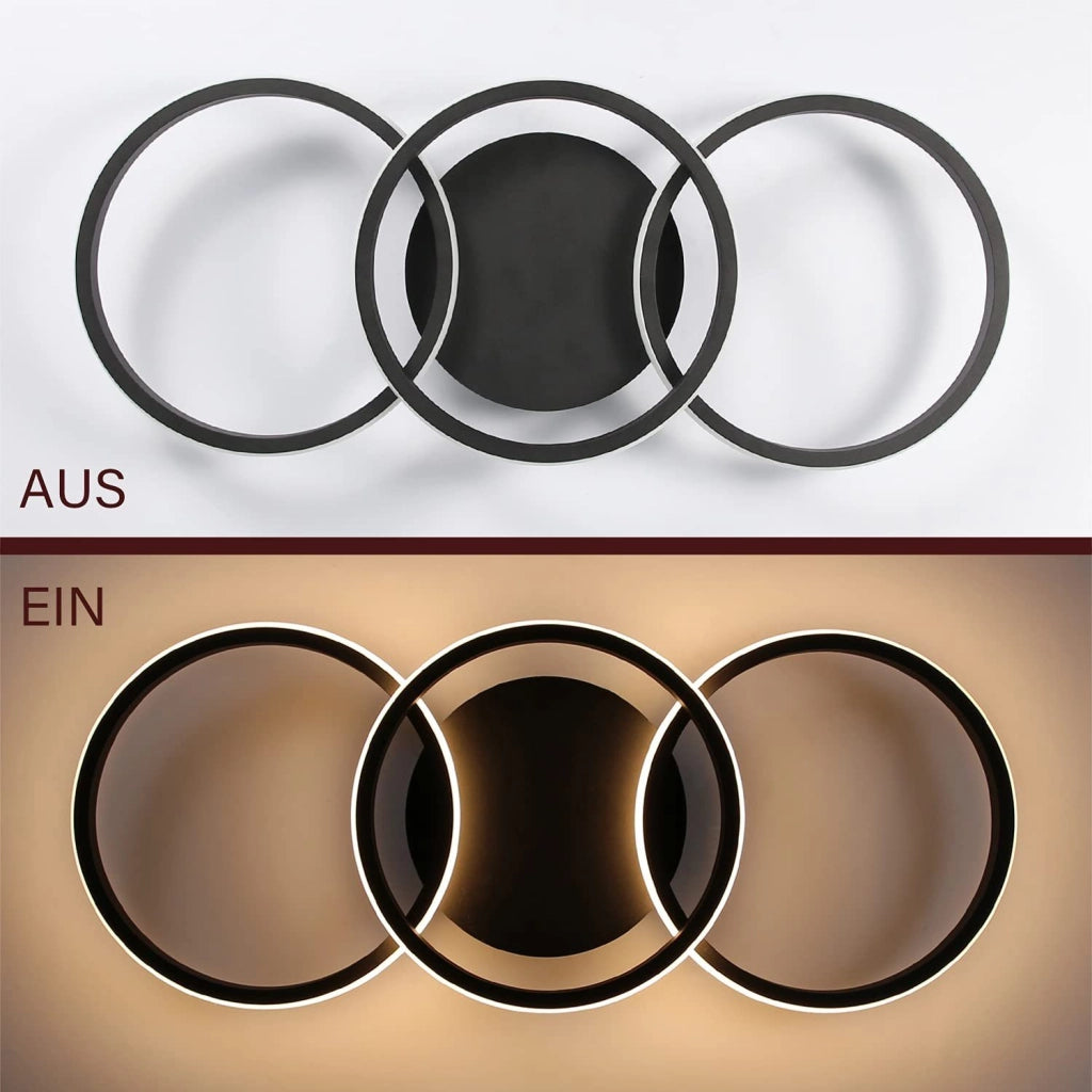 ZMH Lampada da soffitto plafoniera LED 3 anelli nera 3000K moderna per cucina soggiorno corridoio