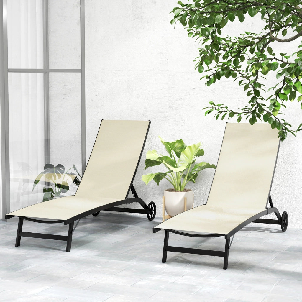 Lettino da Sole in Alluminio con Cuscini Textilene ¨C zephmum ¨C 2 Pezzi, Colore Cachi