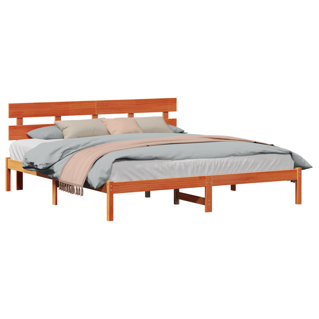 Struttura letto con testiera marrone cerato 180x200 cm in legno massello di pino