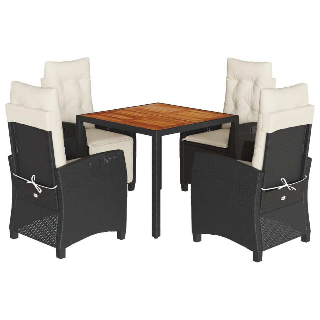 Set da Pranzo da Giardino 5 pz Nero con Cuscini in Polyrattan