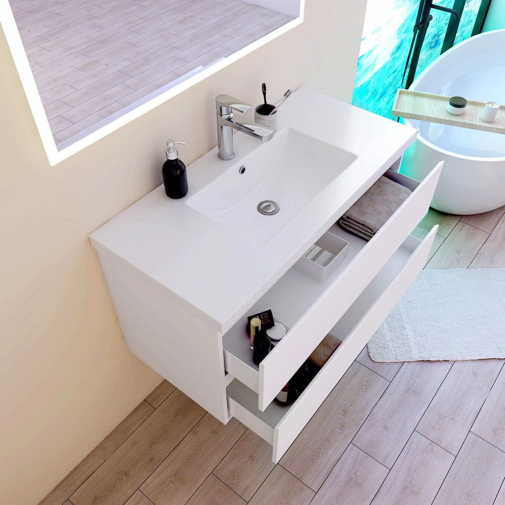 Mobile per bagno sospeso con lavabo da incasso 99 cm bianco