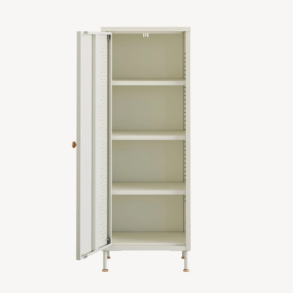 Scarpiera Coleraine con Anta e 3 Ripiani Regolabili 115 x 43 x 35 - Acciaio Bianco Crema [en.casa]