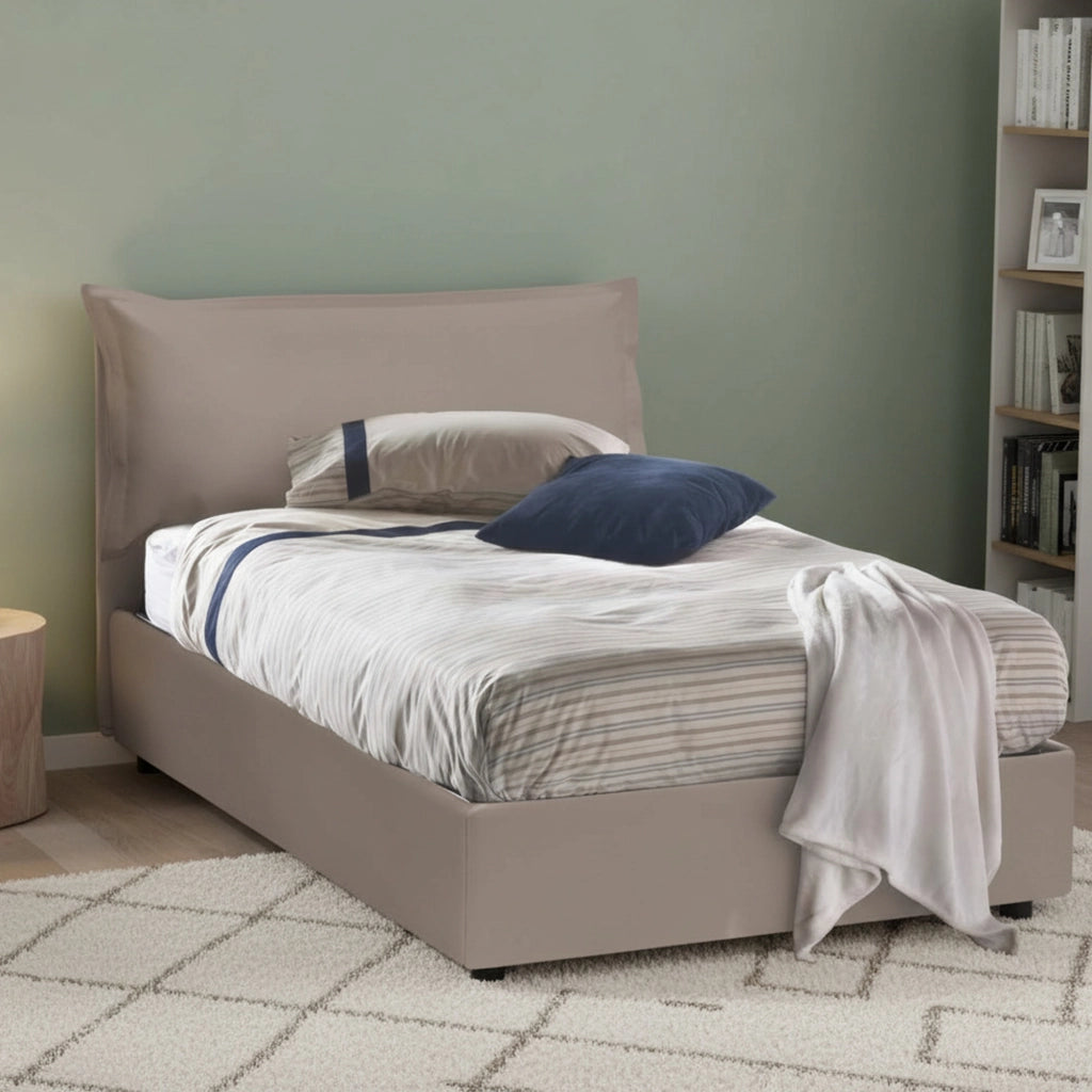 Aconito, Letto Piazza e Mezza Materasso Incluso Made in Italy, Grigio Tortora