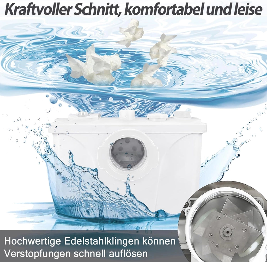 Impianto di sollevamento, 700 W, pompa sanitaria, 180 l/min, impianto di sollevamento piccolo, pompa per feci con filtro ai carboni attivi, lame in acciaio inox e 3 ingressi per WC, lavandino e