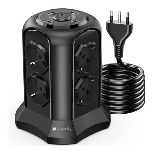 Techly multipresa da tavolo a torretta salvaspazio 8 posti italiana bipasso / schuko 2 usb-a e 2 usb-c - IUPS-PCP-TOWER02