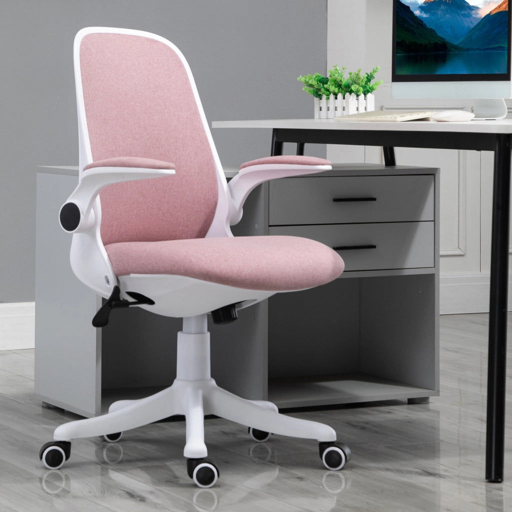 Sedia da Ufficio Ergonomica ad Altezza Regolabile, in Tessuto Effetto Velluto, 62.5x60x94-104 cm, Bianco e Rosa