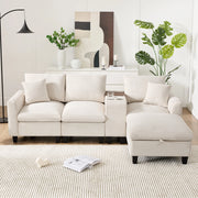 Divano angolare 229x149;5 cm beige in velluto a coste; console con USB