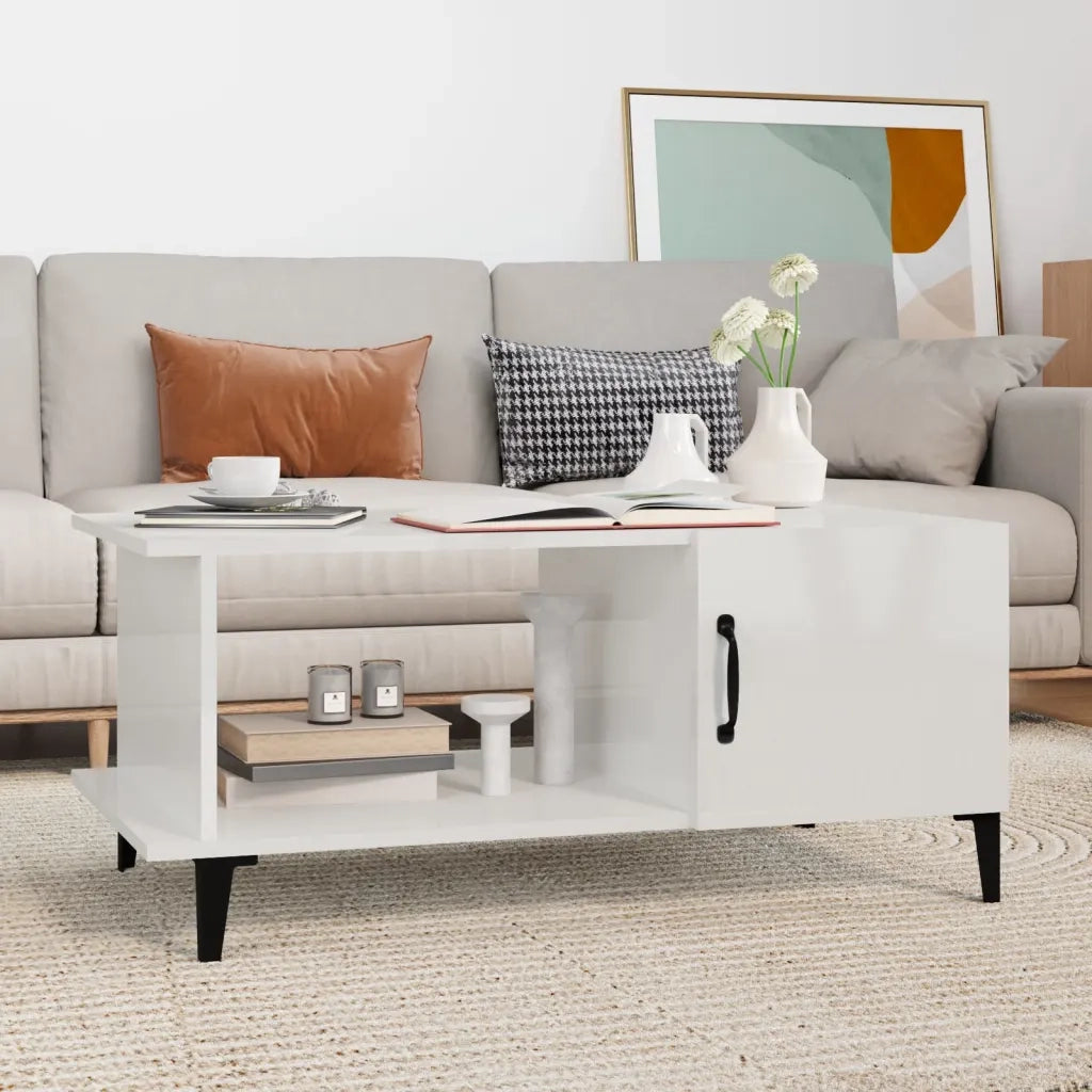 Tavolino da Salotto Bianco Lucido 90x50x40 cm Legno Multistrato 812759