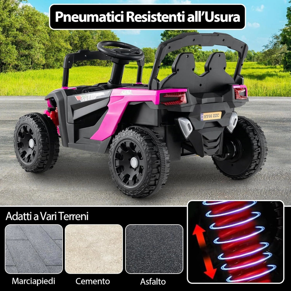 12V Macchina Elettrcia per Bambini, UTV Auto Elettrica con Telecomando, 3 Velocità, Luci LED, Musica, Clacson e Sospensioni a Molla, 3-5 km/h, Ideale per Bambini 3 Anni+ (Rosa)