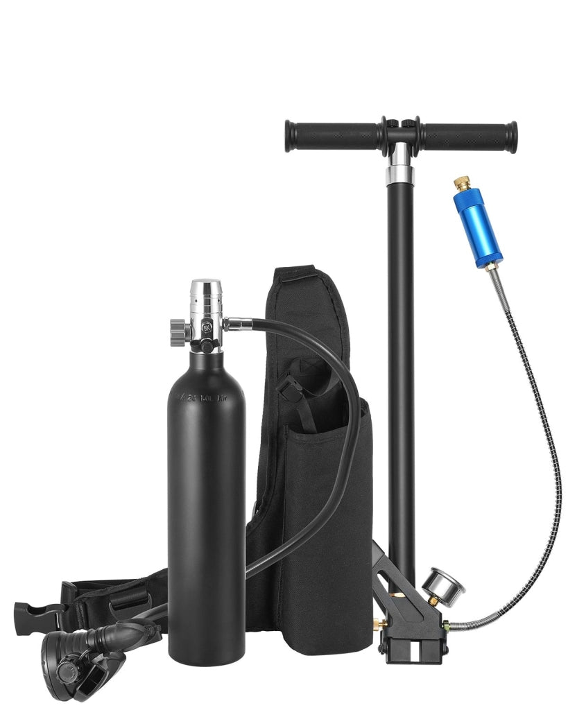 Bombola Subacquea Portatile 1L C400 in Alluminio 6061 con Pompa Manuale, per Immersioni Fino a 30m, 20 MPa, Nero, Robusto e Facile da Usare
