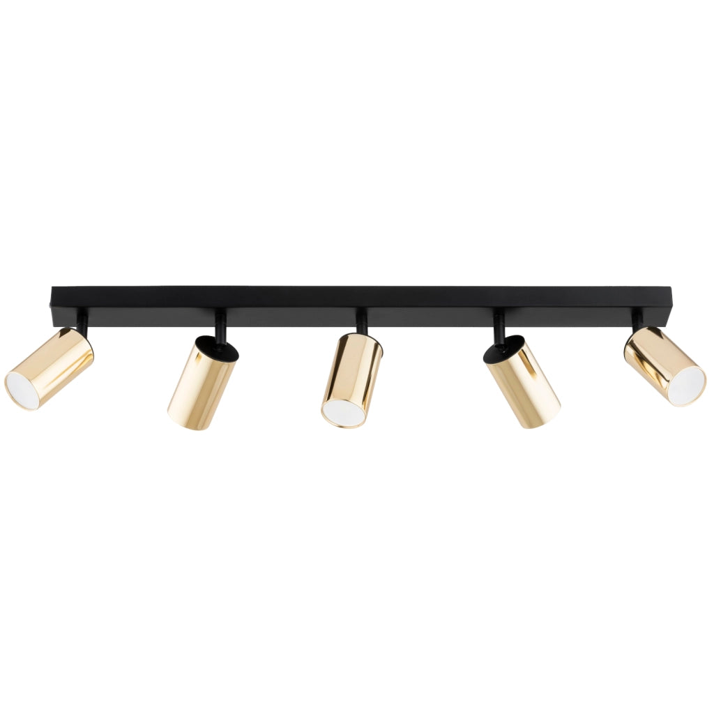 Plafoniera moderna nera barra 70cm 5 spot oro GU10
