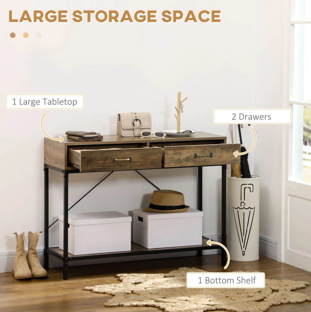 Tavolo consolle da ingresso vintage marrone e nero con 2 cassetti 100x35x76,5 cm