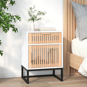 Comodino-Tavolino da notte Bianco 40x30x55,5 cm Legno Multistrato e Ferro