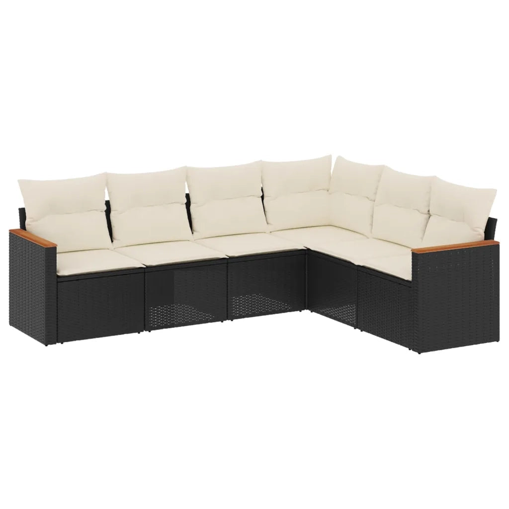 Set Divano da Giardino 6 pz con Cuscini Nero in Polyrattan 3226000