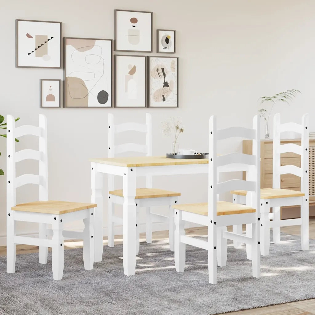 Set da Pranzo 5 pz PANAMA Bianco in Legno Massello di Pino 3345199