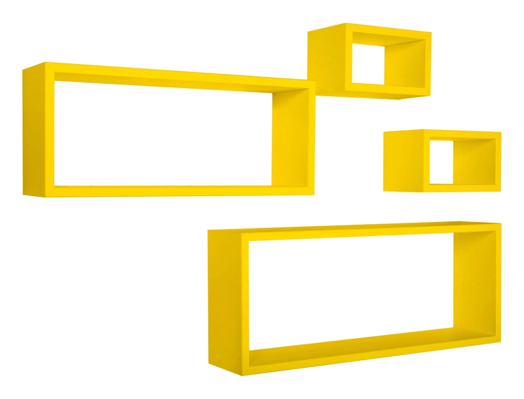 Set 3 Mensole Cubo da Parete Quadrato e Rettangolare in Fibra di Legno Merlino Giallo Canarino