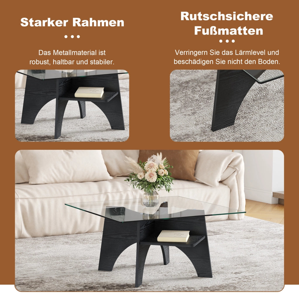 Tavolino da caffè con vano portaoggetti - per soggiorno - 80×80×40 cm - nero