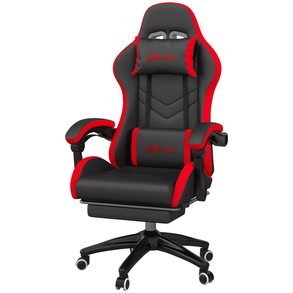 Sedia da Gaming con Altezza Regolabile e Schienale Reclinabile, 65x65x121-129 cm, Nero e Rosso
