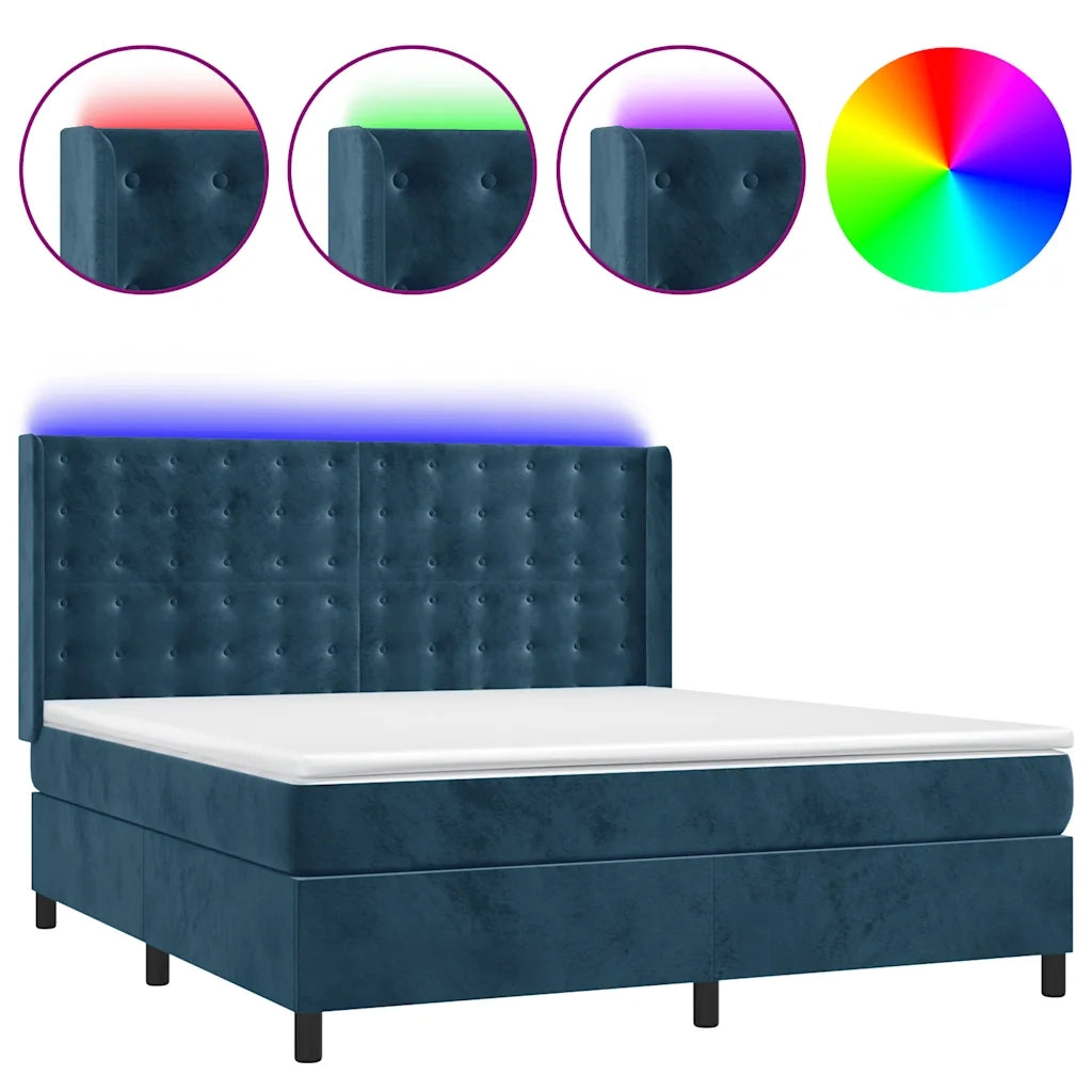 Letto a Molle con Materasso e LED Blu Scuro 180x200 cm