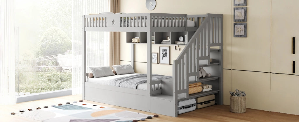 LETTO A CASTELLO 140x200 cm con contenitore idraulico, grigio, legno massello