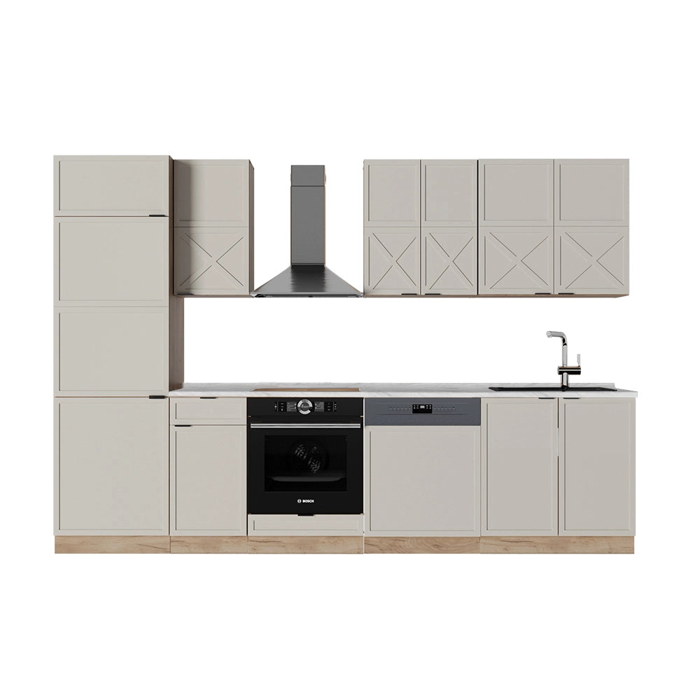 Vicco Cucina componibile Grigio/beige/rovere dorato 300 cm senza piano di lavoro
