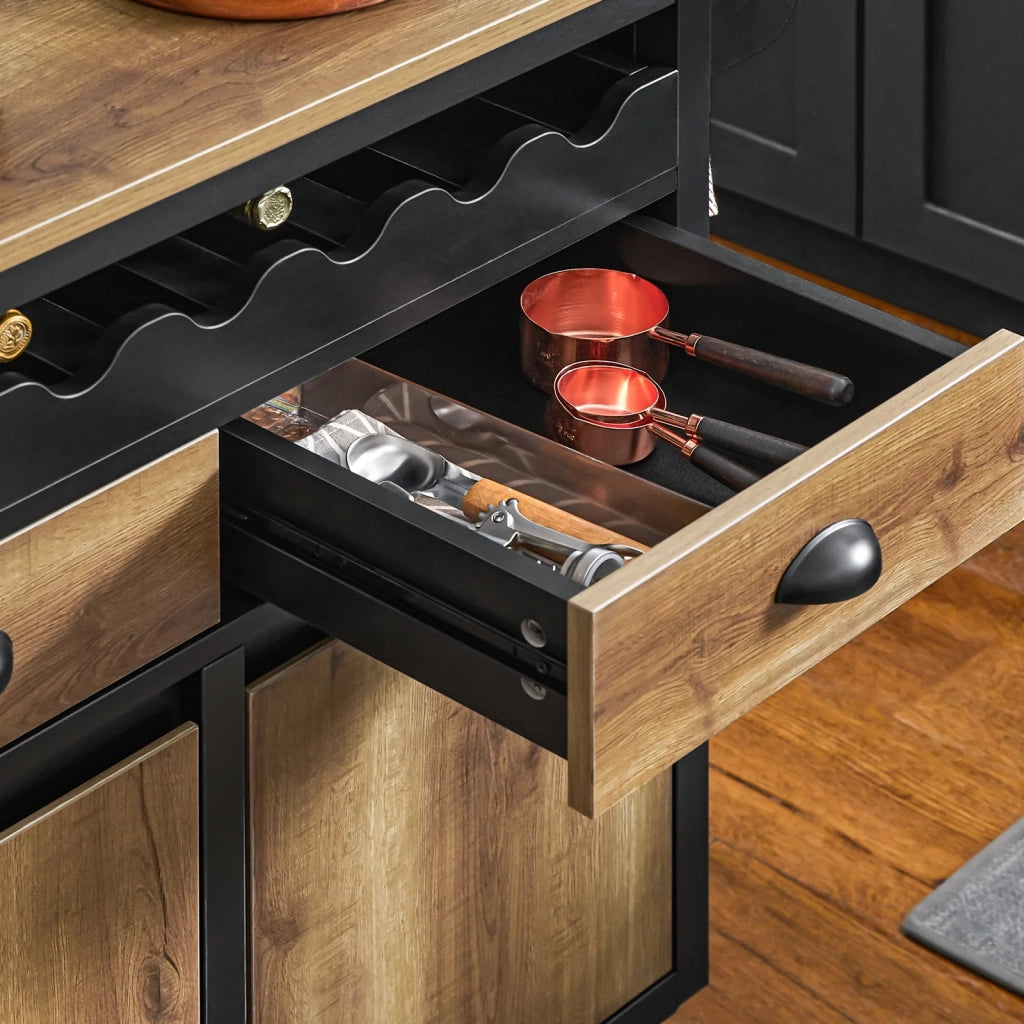 Carrello Cucina Con Ruote Credenza Cucina Mobile Cucina Nero 89x40x87cm FKW122-SCH