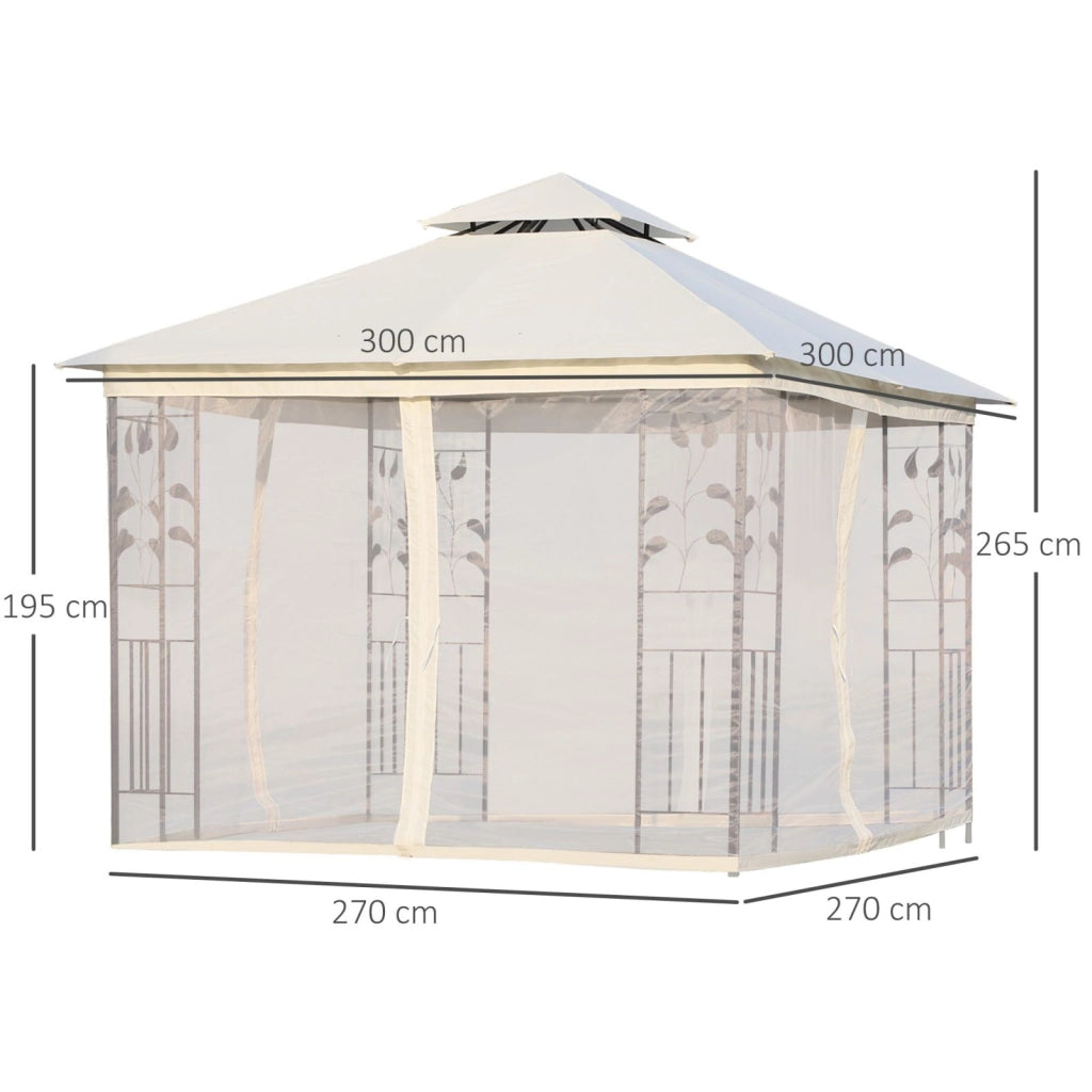 EasyComfort Gazebo da Giardino 3x3m con Zanzariera, Telaio in Acciaio e Doppio Tettuccio, Bianco