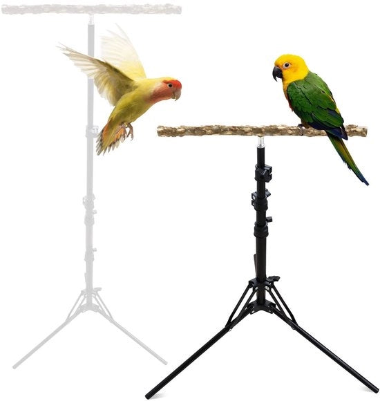 Stand per uccelli - Regolabile in altezza - Comodo per uccelli piccoli e medi - Realizzato in legno di peperino - Adatto per interni e esterni