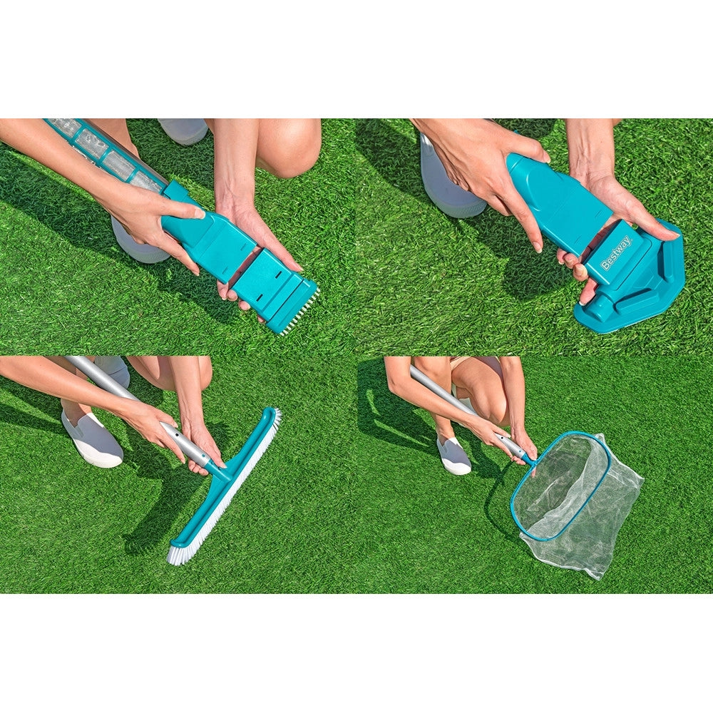 Trade Shop - Kit Cura Piscina Fino A 610cm Con Aspiratore A Batteria Retino Per Skimmer Spazzola 58831 -