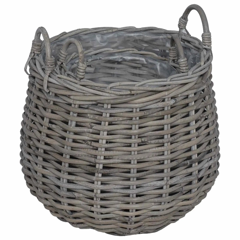 Cestino per piante con archiviazione 2 pcs Grigio Rattan Lacak