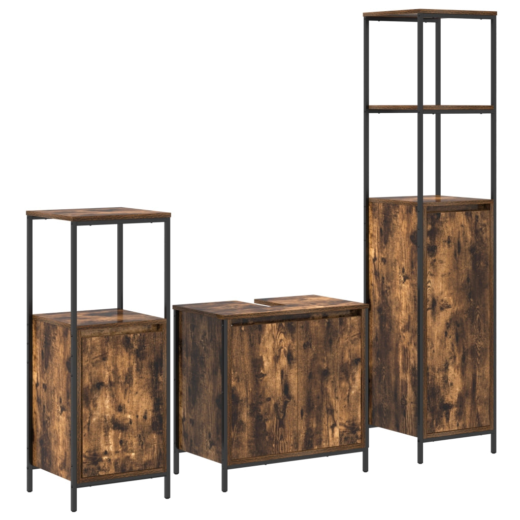 Set mobili bagno 3 pezzi rovere affumicato - Legno ingegnerizzato
