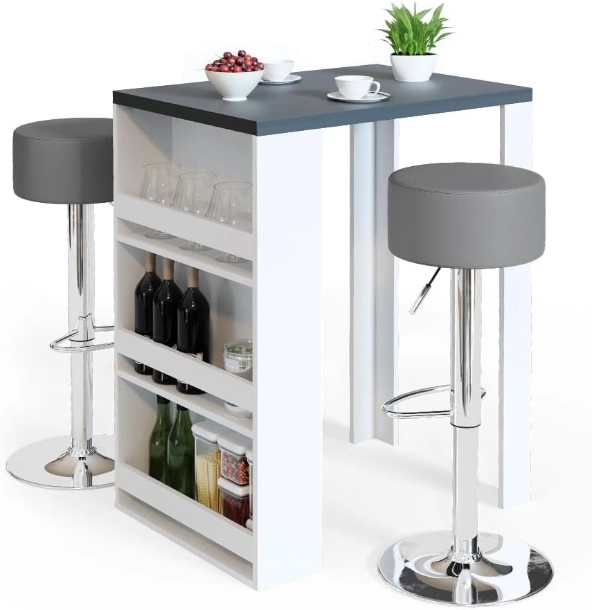 Tavolo bar con sgabelli, Antracite/bianco, 57 x 80 cm con 2 sgabelli da bar, per un utilizzo flessibile come zona pranzo o area di lavoro
