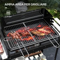 Barbecue a Carbonella ad Altezza Regolabile con 3 Ripiani e Vassoio, in Metallo Legno, 113x53.5x82.5 cm, Nera