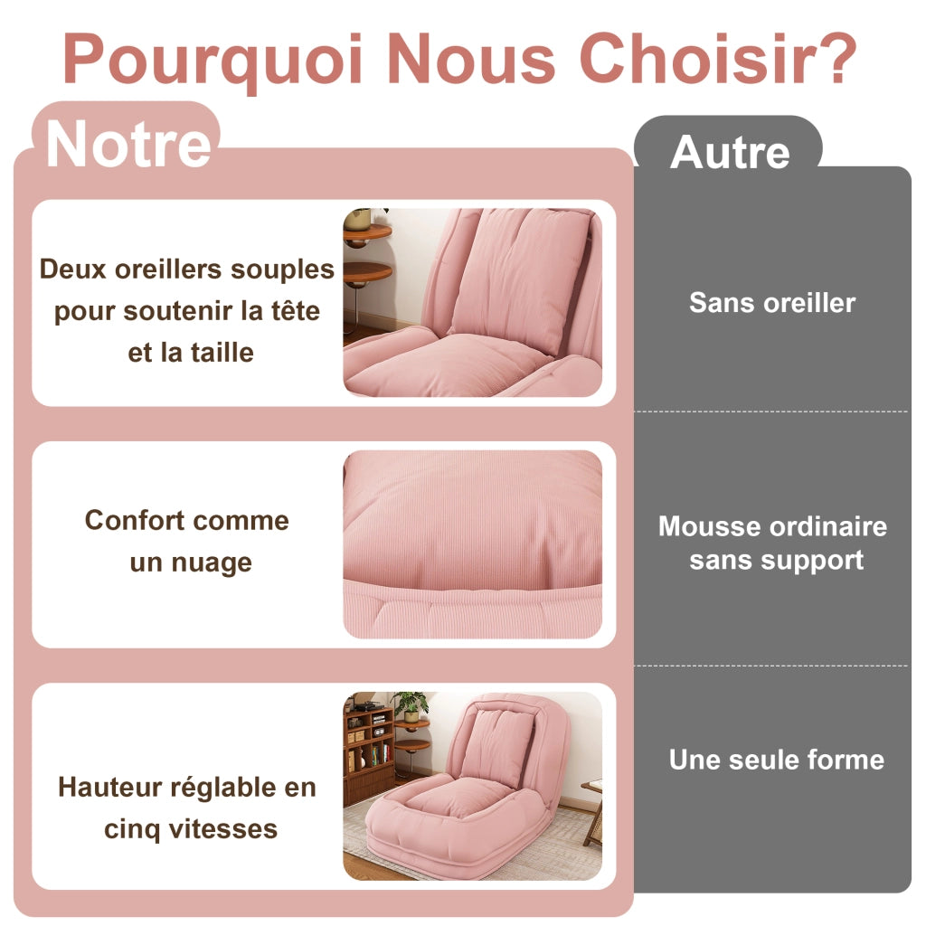 DIVANO LETTO Pieghevole Ergonomico Rosa in Tessuto e Metallo