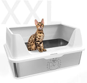 Bacino per gatti in acciaio inox XXL con etichetta DIY, 20L bacino per gatti in acciaio inox con coperchio, grande capacità, impermeabile e idrorepellente, facile accesso in e fuori, facile da pulire, 60x40x30cm
