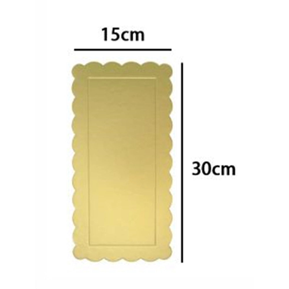 Trade Shop - Set 3pz Base Per Torta Rettangolare Piatto Sottotorta Dorato 15x30cm Con Bordino 31155 -