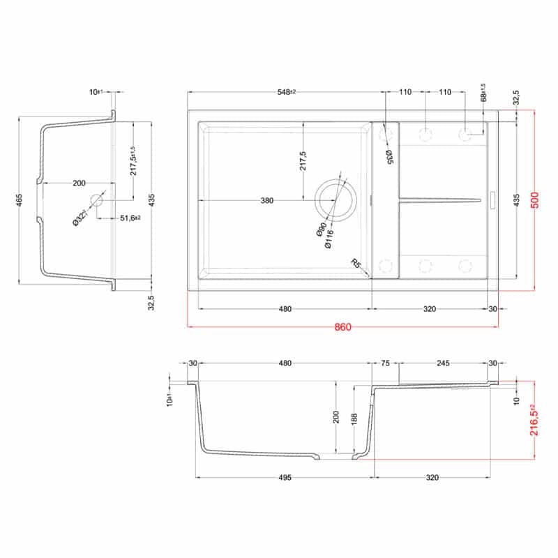 Lavello Elleci Incasso 1 vasca 86x50 Unico 410 Keratek Plus Bianco White Assoluto LKU41096