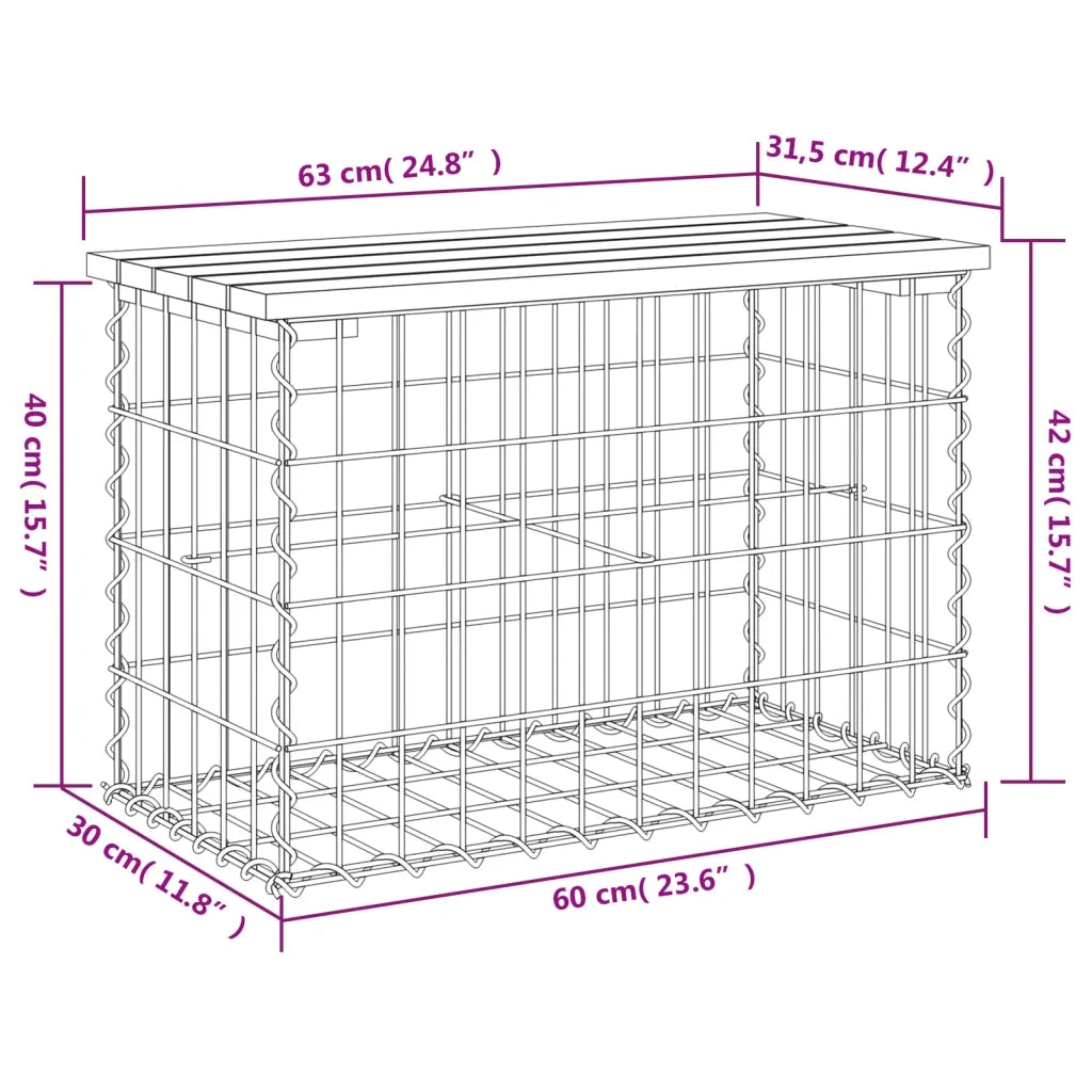 Panca da Giardino Design Gabbione-Sgabello-Panca da esterno 63x31,5x42 cm Pino Impregnato