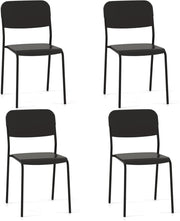 Set di 4 sedie da sala da pranzo, sedia da cucina impilabili con gambe in metallo, sedie senza braccioli, seduta e schienale in PP, per soggiorno, carico 160 kg (nero)