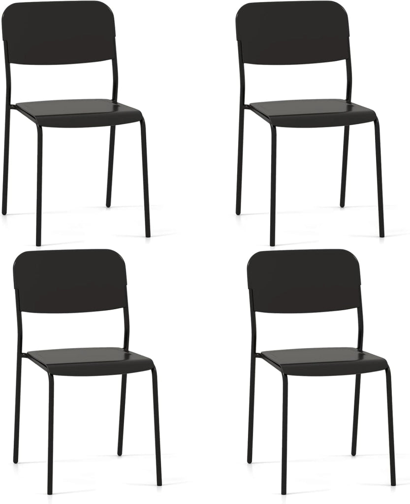 Set di 4 sedie da sala da pranzo, sedia da cucina impilabili con gambe in metallo, sedie senza braccioli, seduta e schienale in PP, per soggiorno, carico 160 kg (nero)