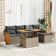 Set Divano da Giardino 6pz con Cuscini Grigio Polyrattan Acacia