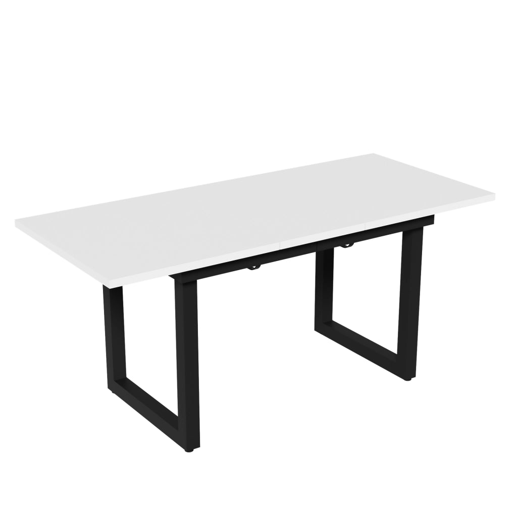 Tavolo da pranzo allungabile in MDF bianco e nero; stile industriale