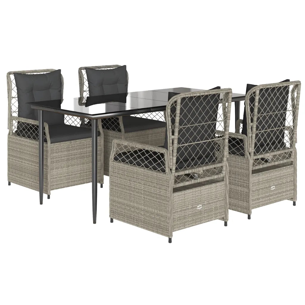 Set Pranzo da Giardino 5pz con Cuscini Grigio Chiaro Polyrattan