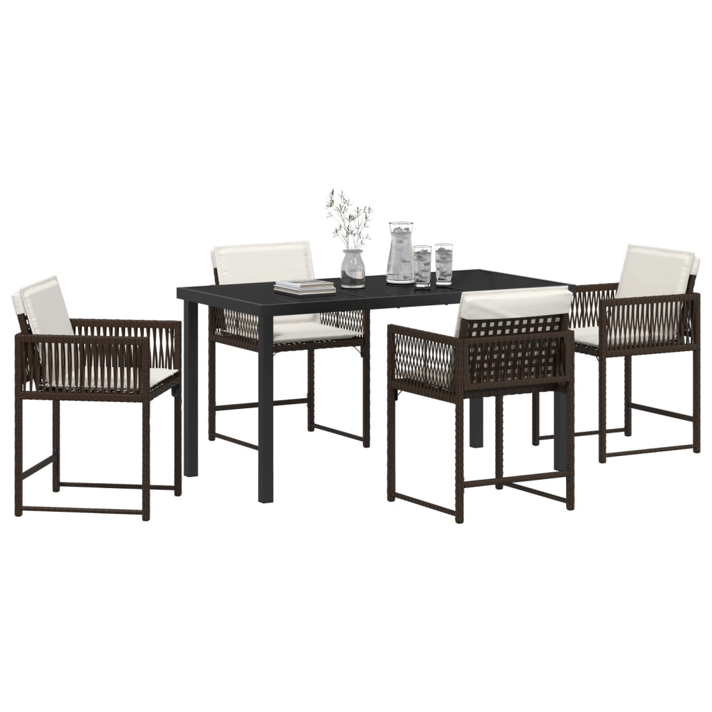 Set da Pranzo da Giardino 5 Pezzi con Cuscini Marrone Polyrattan