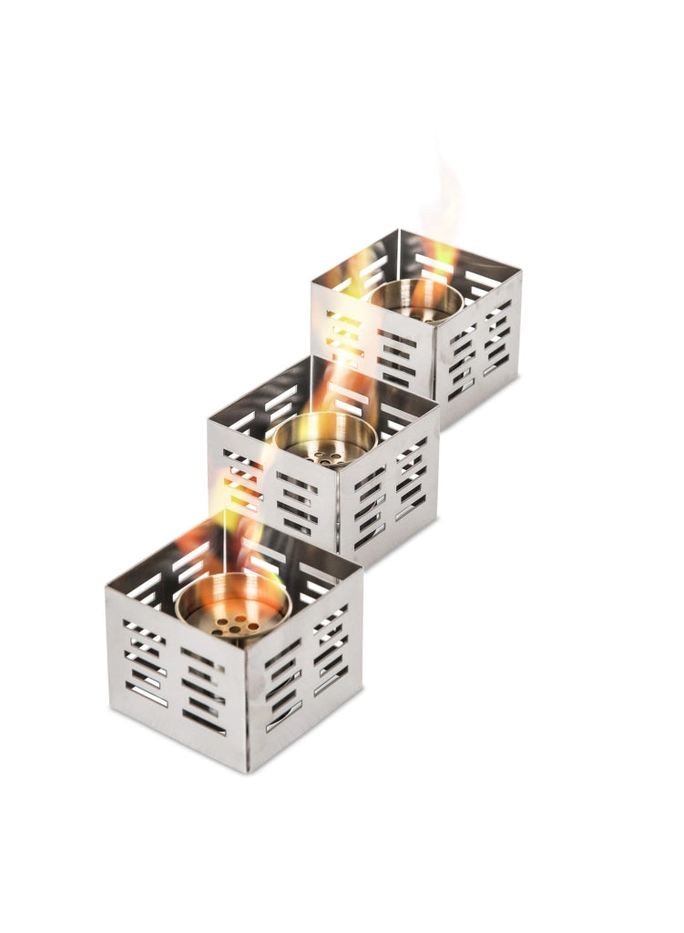 Set 3 Biocamini da Tavolo 10x10xH8 cm in Acciaio Satinato Set Skato Grigio Cromo