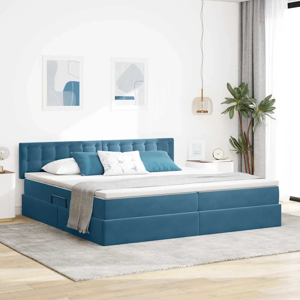 Letto con Contenitore Blu Scuro 200 x 200 cm Velluto 3370903