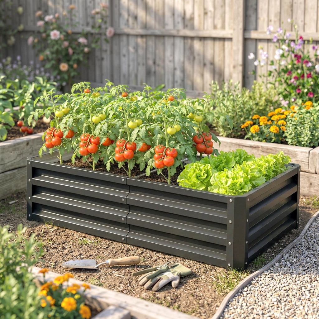 Fioriera rialzata da giardino ¨C Xylo ¨C acciaio zincato grigio 120x60x30,5 cm