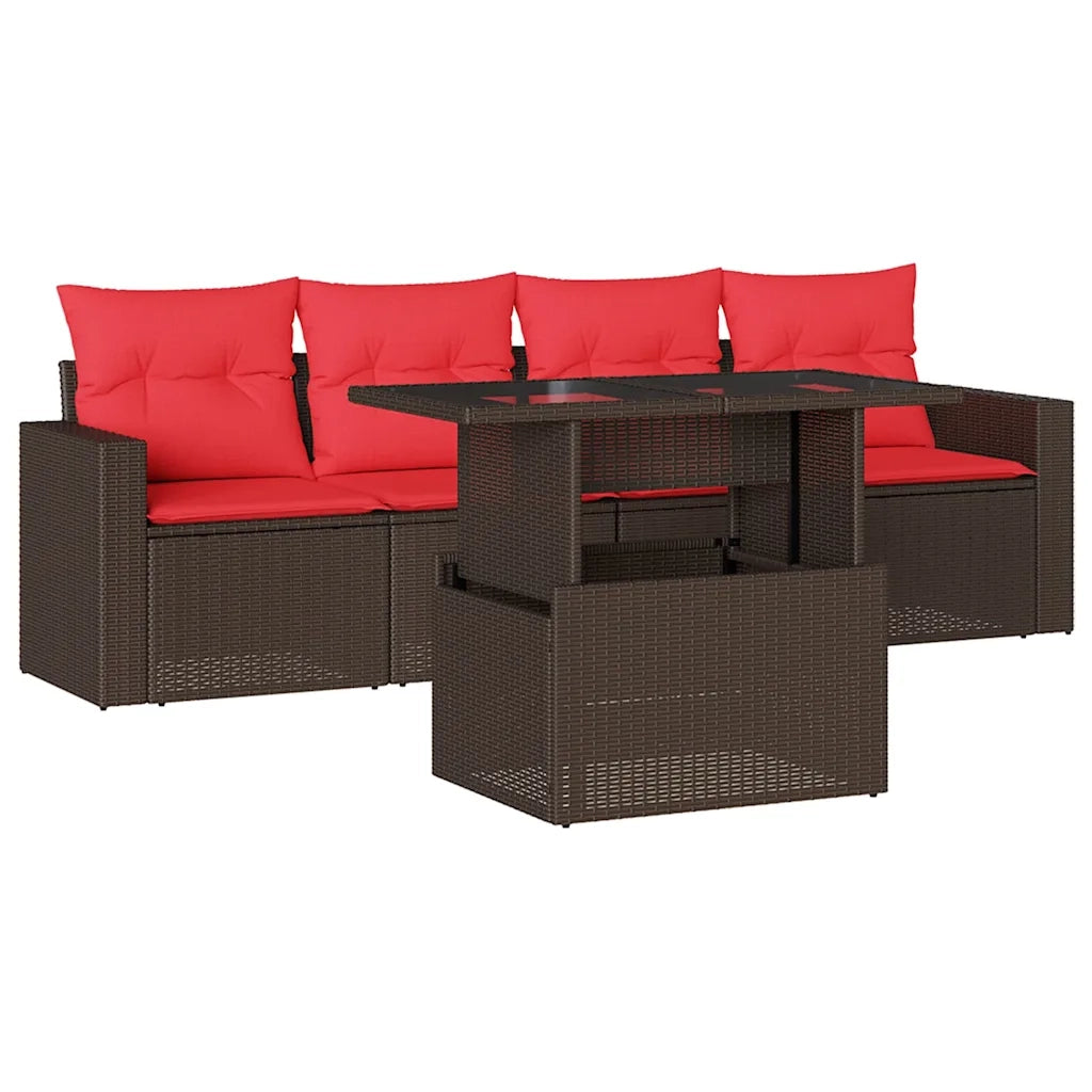 Set Divani da Giardino 5 pz con Cuscini Marrone in Polyrattan 3267104